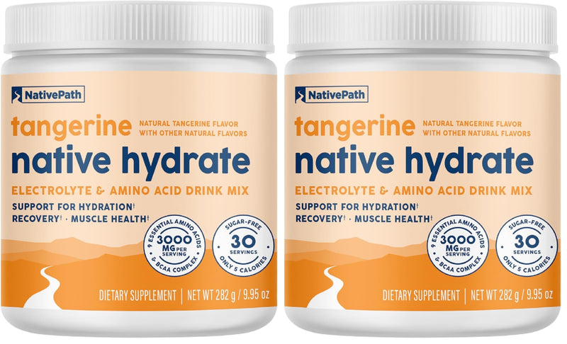 NativePath Native Hydrate, Zero Sugar, Electrolytes Powder with BCAAs, Tangerine Hydration, Keto & Paleo Friendly, 30 Servings (Pack of 2) 9.95 Ounce (Pack of 2)