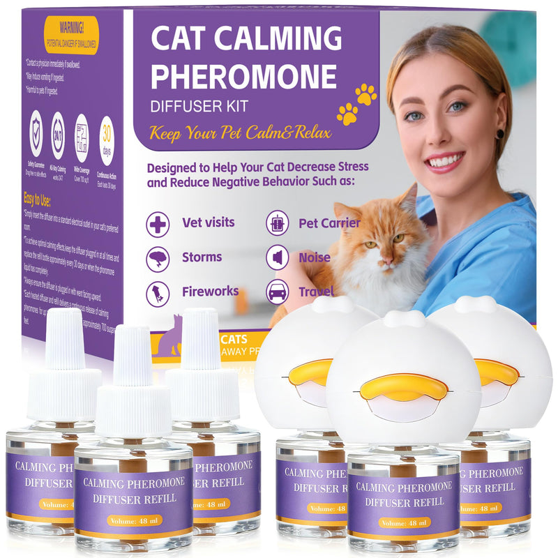 9-in-1 Advanced Cat Pheromone Calming Diffuser 180 Days (3 Plugs+6 Refills), Relieve Anxiety, Help Reduce Fighting, Spraying & Scratching, Drug-Free & Odorless Safe Relaxation Solution