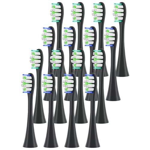 Replacement Toothbrush Heads for Philips Sonicare - 16 Pack Soft Gentle Bristles Compatible with Most Sonicare Click-On Electric Toothbrushes (Black) 16p Black