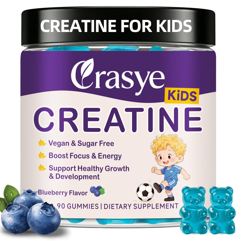 Creatine Gummies for Kids and Teens with Vitamin B12 | Sugar Free Creatine Monohydrate Gummy Support Children Growth Blueberry Flavor 90 Gummies