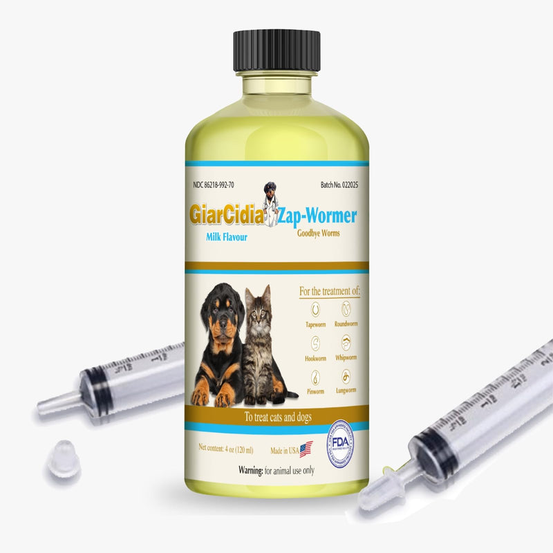 No More Worms in Cats and Dogs- Dewormer for Cats and Dewormer for Dogs - Chicken and Milk Flavours 120 mL / 4 oz Glass Bottle – Includes 3 mL Dropper with Cap (Milk Flavor) Milk Flavor