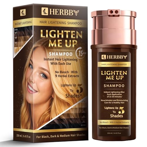 HERBBY Hair Lightening Shampoo, Bleach-Free with 9 Herbals Formula for Lightening Black, Dark & Medium Hair Colors – Instant Lightening with each use, No Damage – 250ml