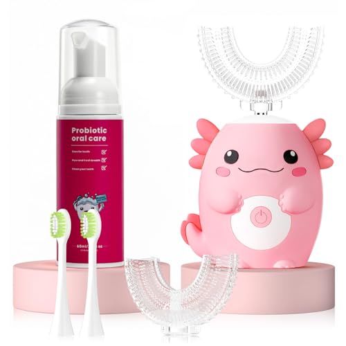 Kids Axolotl U Shaped Electric Sonic Toothbrush with Toothpaste Pink Axolotl