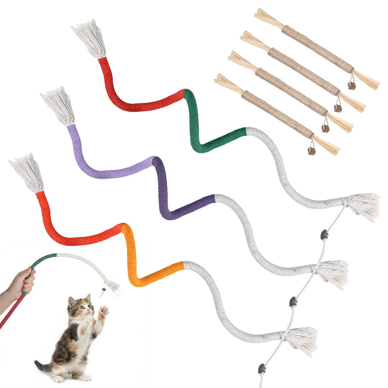 7 Pcs Cat Chew Toys Cat Toy, Rope & Silvervine Sticks, Cats Toys for Indoor Cats, Kitten Teething Dental Care, Teeth Cleaning & Boredom Relief