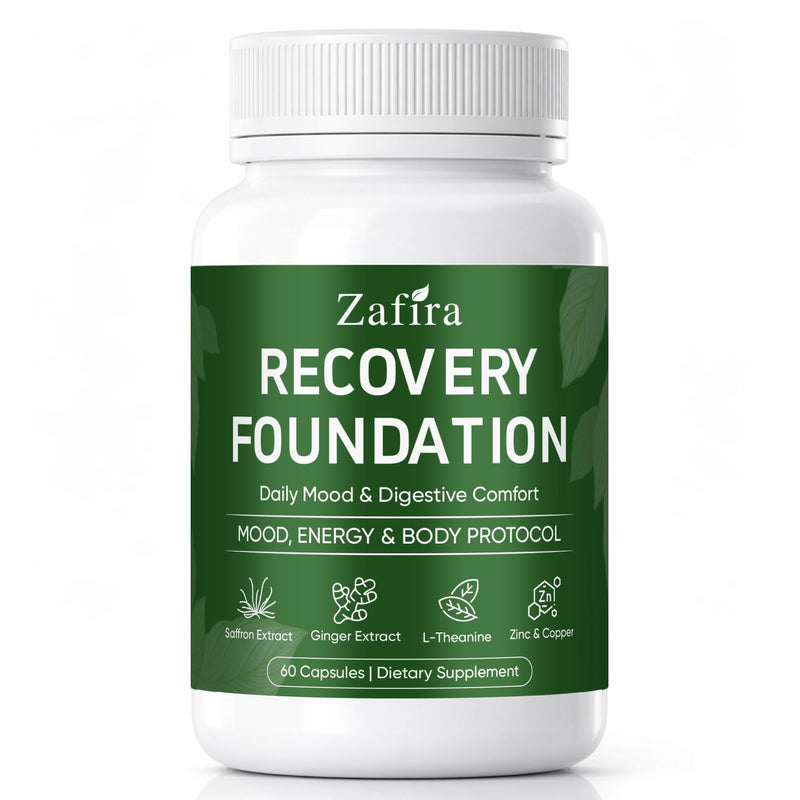 Zafira Organics Recovery Foundation Capsules – Mental Clarity & Daily Wellness Support, Saffron Extract, Ginger, L-Theanine, Myo-Inositol | Non-GMO Dietary Supplement, 60 Capsules