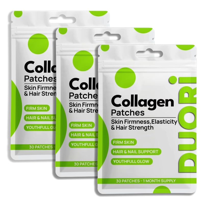 Collagen Patch - Skin Firmness, Hair & Nails Support - Youthful Glow - Vitamin C - Hyaluronic Acid - Resveratrol - Gotu Kola Extract - Vegan Daily Hydration Patch - 30 Patches (3 Pack (90 Patches)) 3 Pack (90 Patches)