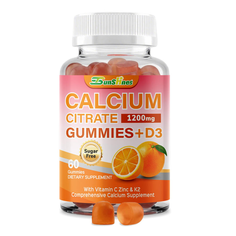 5-in-1 Calcium Citrate Gummies 1200mg with D3, K2, Zinc, VC | Sugar Free, Non-GMO Chewable; Immune Support,Teeth & Muscle Healthy for Women & Kids; 60 Count; Orange Flavor 60 Count (Pack of 1)