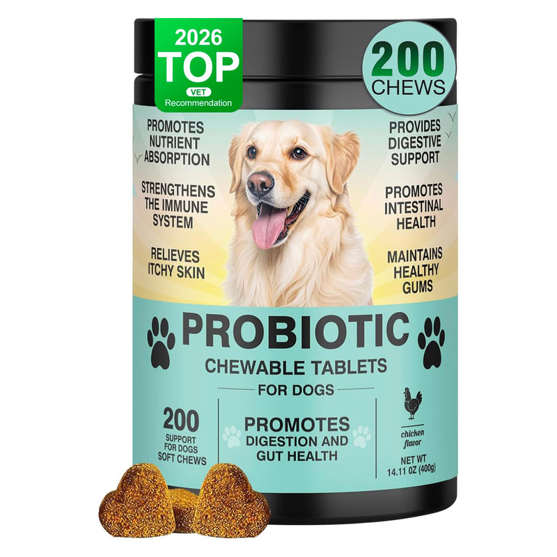 Dog Probiotics Chews, 200 Count Chicken Flavor, with Digestive Enzymes & Prebiotics, Supports Gut Health, Relieves Diarrhea, Constipation & Itching, Boosts Immunity & Oral Health for All Dogs