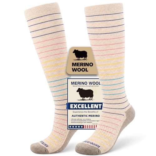 Merino Wool Compression Socks for Women & Men, 20-30 mmHg Knee High Dryarn Socks for Flying, Travel S3-nude Coil Large-X-Large
