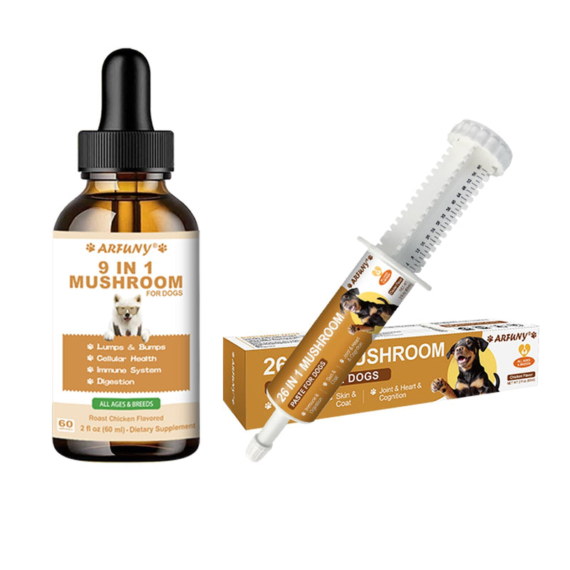 Dog Mushroom Drops & Dog Mushroom Paste - Lumps and Bumps Treatment - Digestive, Cellular, Immune Health Support