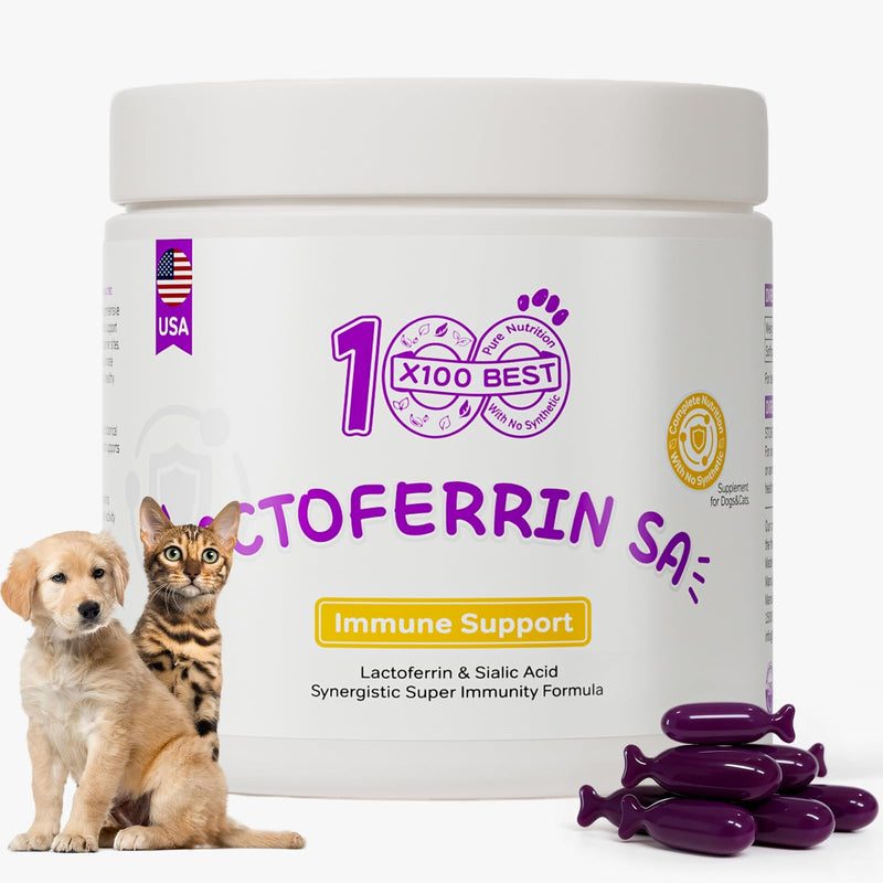 Lactoferrin & Sialic Acid for Dogs & Cats – with Astragalus Polysaccharides & BB536 Probiotics, Immune & Digestive Support for Senior Pets & Weaning Puppies/Kittens, 90 Softgels