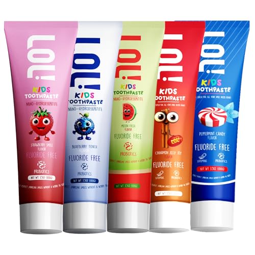 LOL Kids Toothpaste Variety Pack (5 Flavors) – Fluoride Free Toothpaste for Kids, Nano Hydroxyapatite, Probiotics & Xylitol | Remineralizing Toothpaste Kids | Natural Toothpaste Set