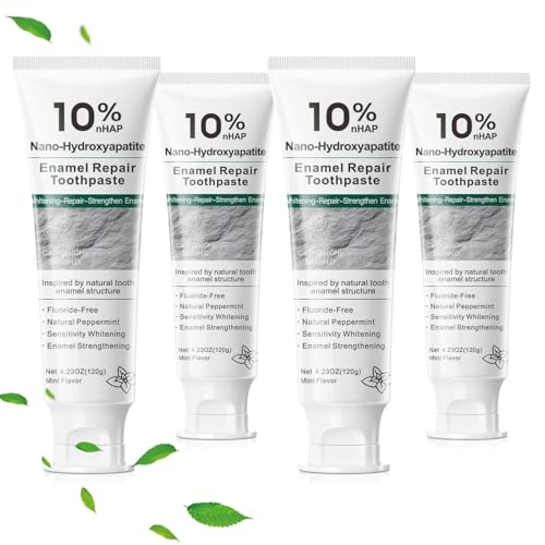 10% Hydroxyapatite Toothpaste, Nano Hydroxyapatite Toothpaste, Fluoride Free Toothpaste for Sensitive Teeth, Helps Rebuild Enamel, Remineralizing Toothpaste for Daily Use, 4 Pack