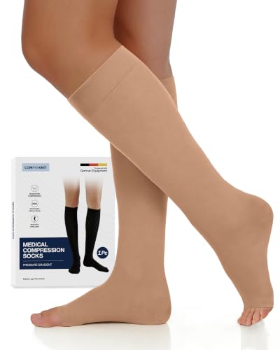 Compression Socks For Women Men,Open Toe Knee High 20-30mmHg Nude XX-Large
