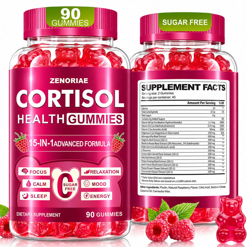 Cortisol Supplements for Women & Men, Sugar Free, 15-in-1 Cortisol Gummies, with Magnesium, Ashwagandha, L-Theanine & Rhodiola, Stress, Mood & Focus Support, Vegan, Cortisol Reducer, 90 Count 90 Count (Pack of 1)
