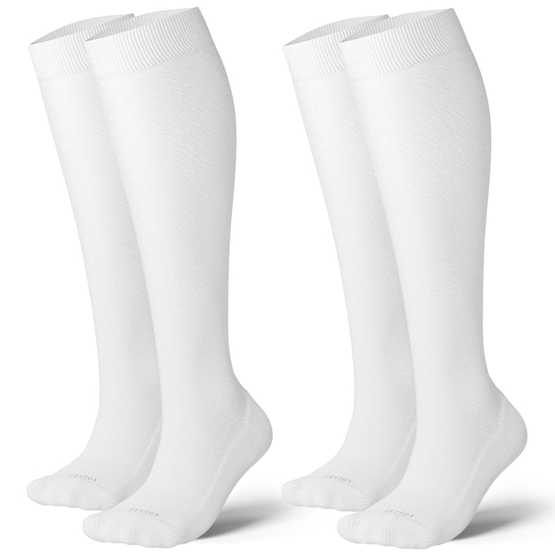LEVSOX Cotton Compression Socks for Women&Men 20-30mmHg Knee High Cute Support Sock for Nurses Pregnancy Travel 2 Pairs-white Small-Medium