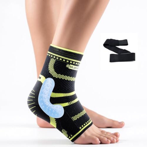 Ankle Brace for Men & Women, Compression Ankle Support with Dual Silicone Pads & Wraparound Strap for Sprained Ankle, Ankle Instability, Tendon Support & Everyday Stability (Black, Medium) Black-Medium