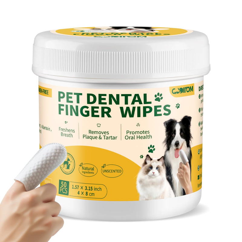 Pet Dental Finger Cots for Dogs & Cats — Extra-Thick Nonwoven, Alcohol-Free & Lick-Safe Natural Formula | Plaque & Tartar Remover (50 Count)