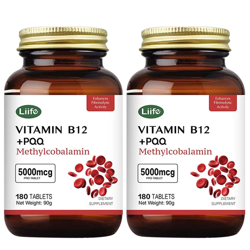 LIIFE Methylcobalamin (PQQ + Active B12) 5000 mcg |360 Cherry Tablets | 6-in-1 advanced formula, supports brain & nerve health, boosts antioxidant power and supports healthy mitochondrial function 180 Count (Pack of 2)