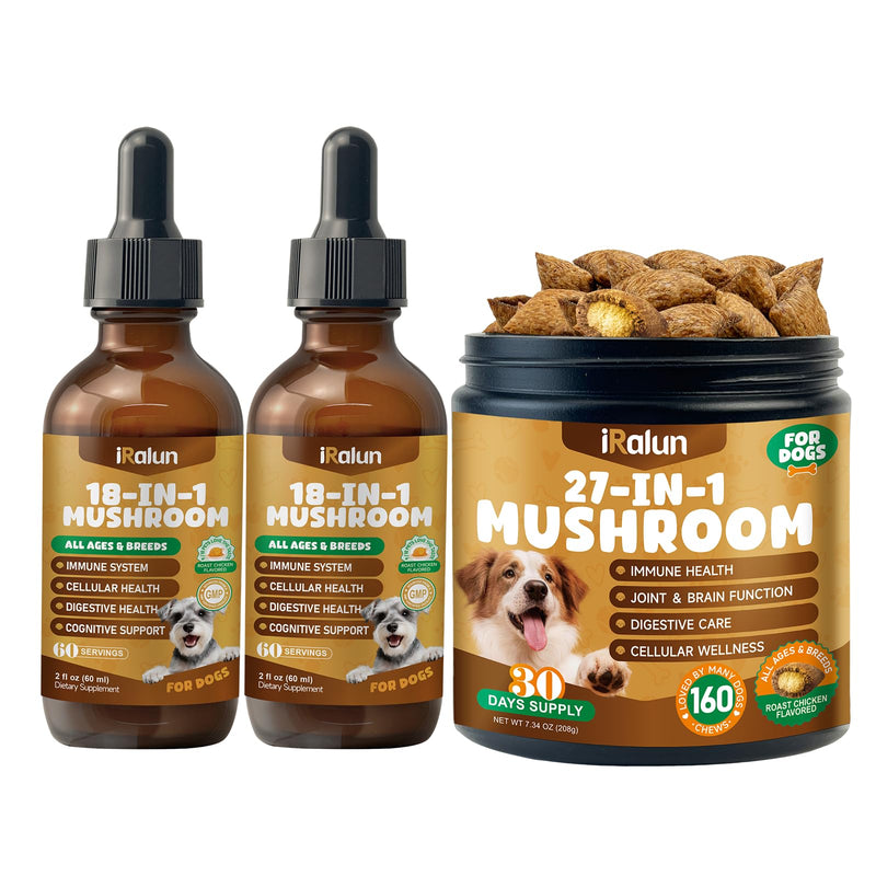 2 Pack Organic Mushroom Supplement for Dogs - 18-in-1 Blend with Turkey Tail, Reishi, Lion's Mane + Mushroom for Dogs - Turkey Tail Mushroom - Lumps & Bumps Treatment