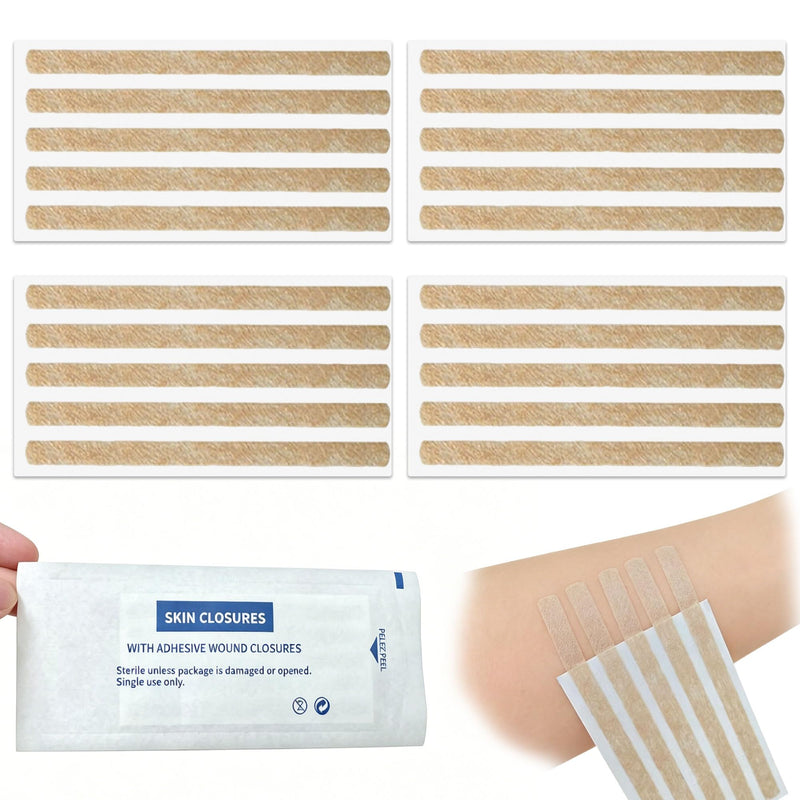 Sterile Strip Wound Closure Strips, 1/4" x 4" Adhesive Skin Closures, Breathable Non-Woven Laceration Closure Kit for Emergency Wound Care, Minor Cuts & Scars Reduction (20pcs(Skin Color)) 20pcs(skin color)