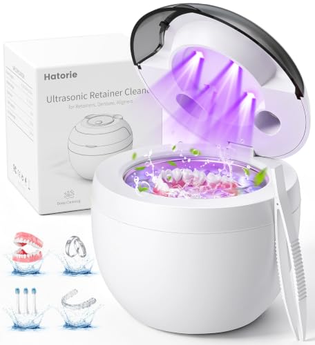 Ultrasonic Retainer Cleaner Machine, 45kHz Deep Gentle Dental Cleaning Pod with 304 Stainless Steel Tank, 4 Cleaning Modes for Aligners, Dentures, Mouth Guards, Night Guards, Toothbrush Heads White