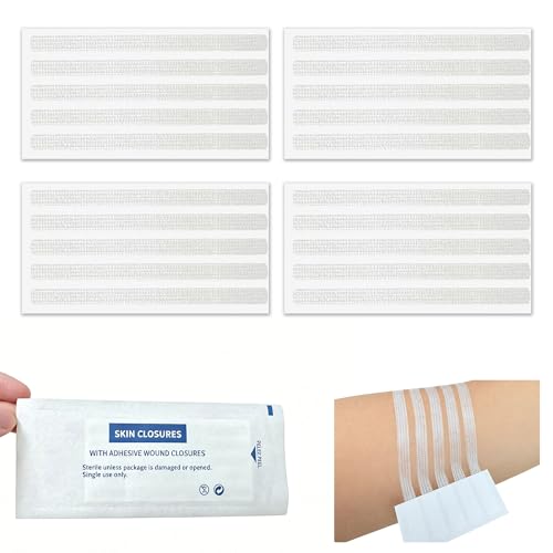 Sterile Strip Wound Closure Strips, 1/4" x 4" Adhesive Skin Closures, Breathable Non-Woven Laceration Closure Kit for Emergency Wound Care, Minor Cuts & Scars Reduction (20pcs(White)) 20pcs(white)