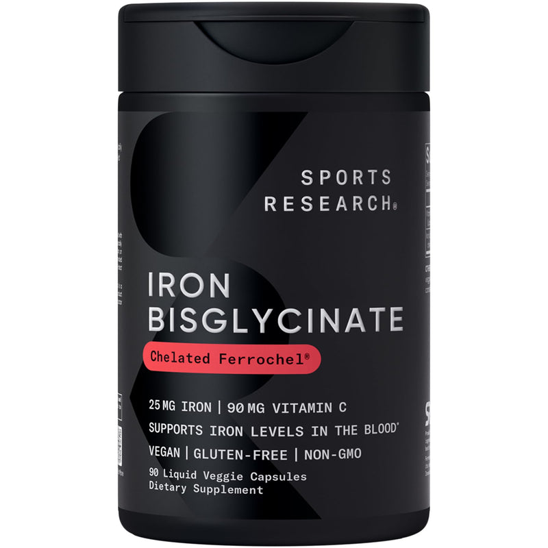 Sports Research® Iron 25mg with Vitamin C, 90 Liquid Capsules | Gentle on Stomach Iron Supplement with Liposomal Vitamin C | Supports Blood Iron Levels | Non-GMO, Vegan, Gluten Free