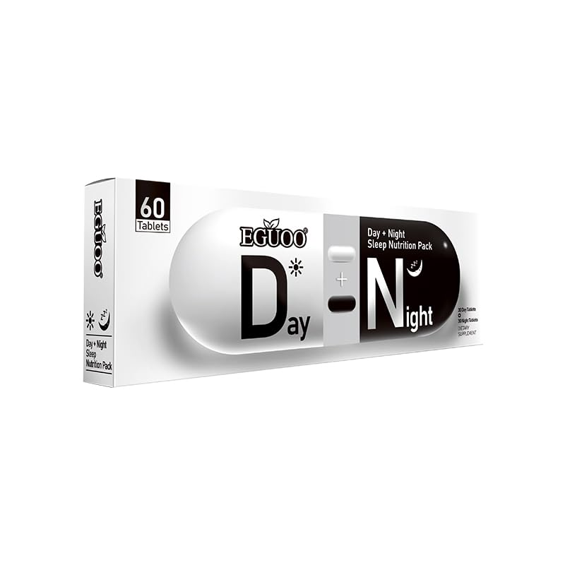 Day & Night Sleep Nutrition Pack – Daytime Energy Support with B-Vitamins, Taurine, PQQ, Ashwagandha – Nighttime Relaxation with GABA, L-Theanine, Magnesium – 60 Tablets