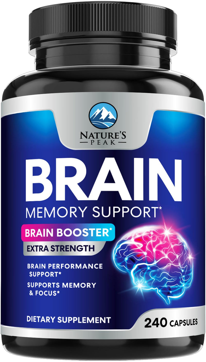 Brain Memory Supplement Pills - 3X Strength Nootropics for Concentration, Clarity & Focus Support - Brain Health Cognitive Vitamins B6 B12 with Folate & Phosphatidylserine, Brain Booster, 240 Capsules 240 Count (Pack of 1)