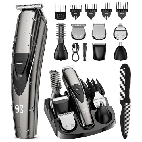 Rechargeable Beard Trimmer for Men: 𝟏𝟐-in-1 Grooming Kit Dark Black