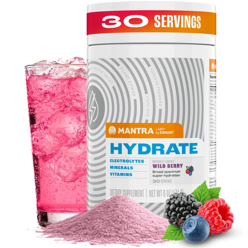 Zahler Mantra Hydrate – Sugar Free Electrolytes Powder – No Sugar Hydration Powder Electrolyte Mix Supplement – Minerals and 100% of Vitamin C & B12 – Keto Paleo Vegan Kosher Made in USA (Wild Berry)