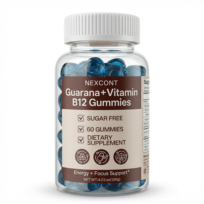 B12 Gummies Dietary Supplement B12 Gummy with Guarana Extract, Supports Energy & Focus, Sugar Free, 30 Day Supply, 60 Count.
