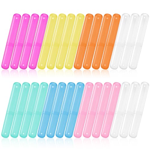 Boao 30 Pcs Toothbrush Holder Case Portable Travel for Kids,Vivid Color pink, blue, green, orange, white, yellow