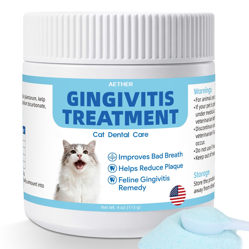 AETHER Cat Gingivitis Support, Oral Health Care Powder, Teeth & Gum Care for Cats, Helps Reduce Bad Breath, Plaque and Tartar Buildup, Soothes Sensitive Red Gums, Natural Plant Based Formula