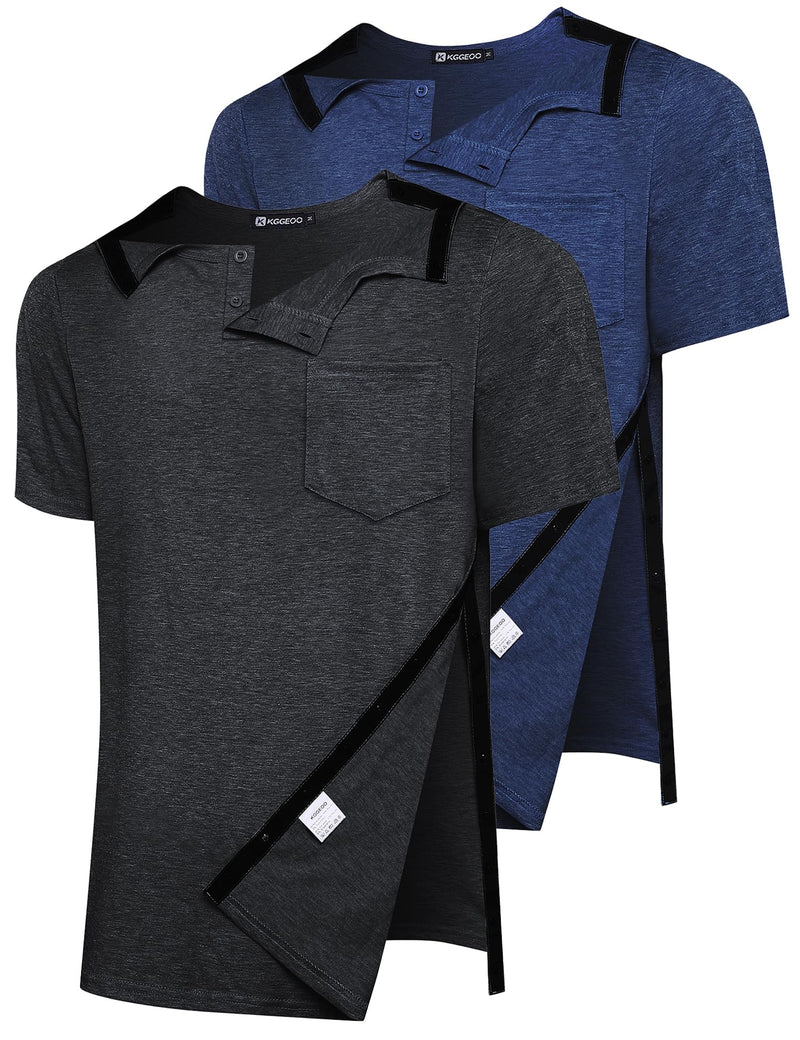2 Pack Snap Shoulder Surgery Shirts for Men Rotator Cuff Recovery 3X-Large Dark Gray&navy Blue