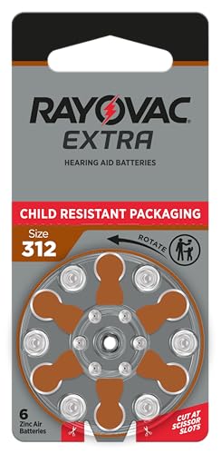 Rayovac Extra Size 312 Hearing Aid Batteries, Long-Lasting Power, Zinc-Air, Mercury Free, 1.45V, Improved Child-Resistant Packaging, Recyclable, 60 Count (10 Packs of 6)