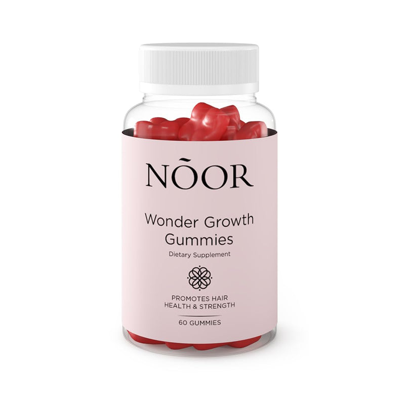 NOOR HAIR Wonder Growth Gummies for Women - Natural Hair Growth Supplement with Folate, B12, Biotin, & Zinc. Supports Hair Regrowth, Thicker Hair. Reduced Shedding - 1 Month Supply