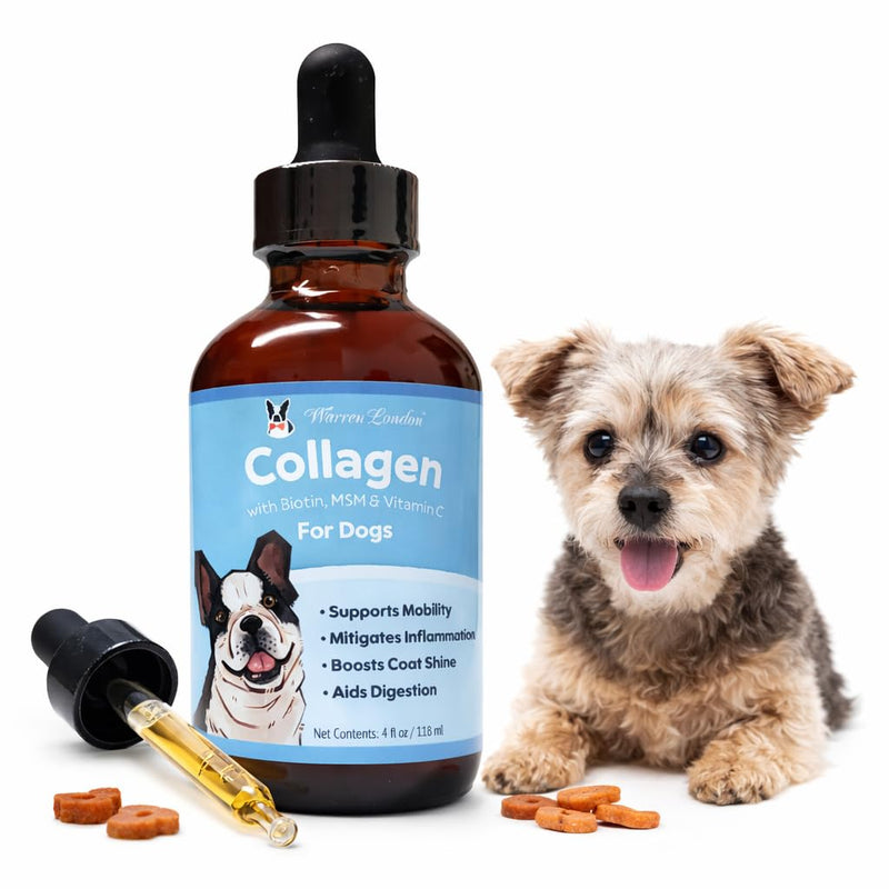 Warren London Liquid Collagen for Dogs – Skin & Coat Support, Joint Mobility Supplement with Collagen Peptides, MSM, Biotin & Vitamin C – Shedding Support Food Topper, Bacon Flavor, Made in USA