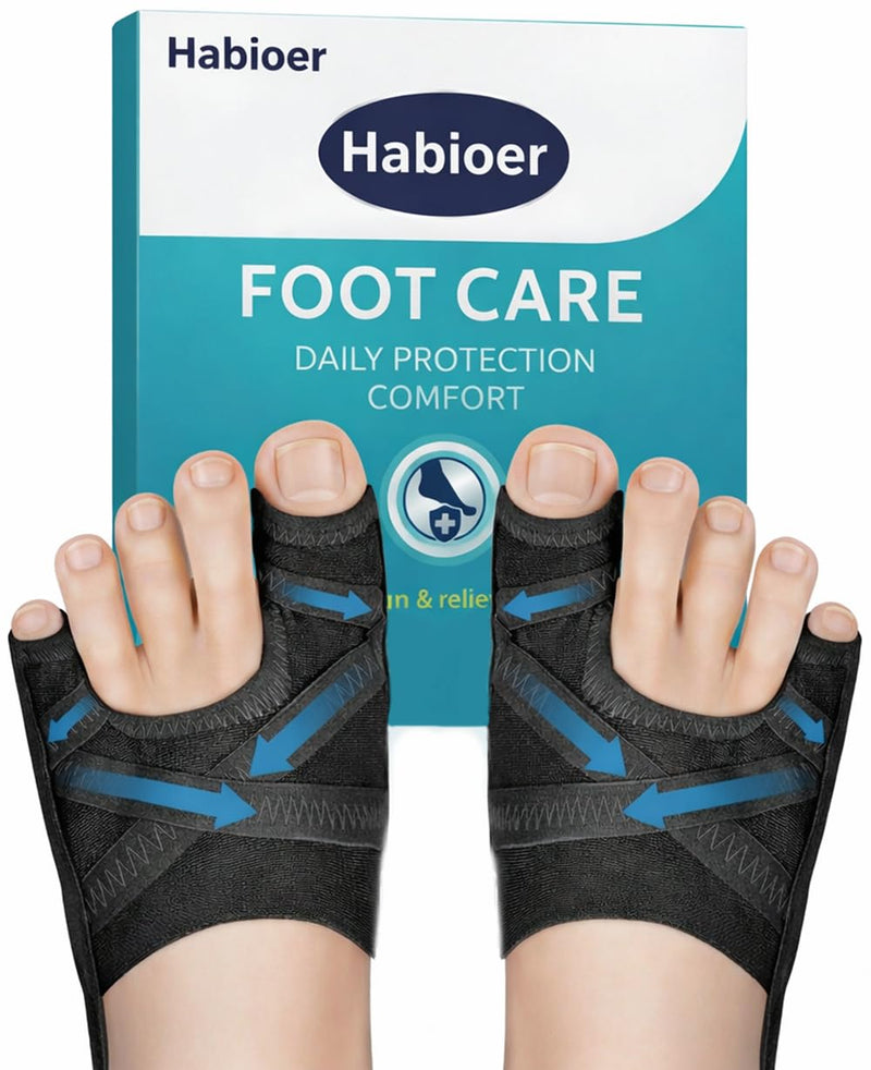Bunion Corrector for Women & Men, Breathable Toe Straightener for The Thumb and Little Toe, Comfortable & Adjustable for Day/Night Use (Black, 1 Pair) Large