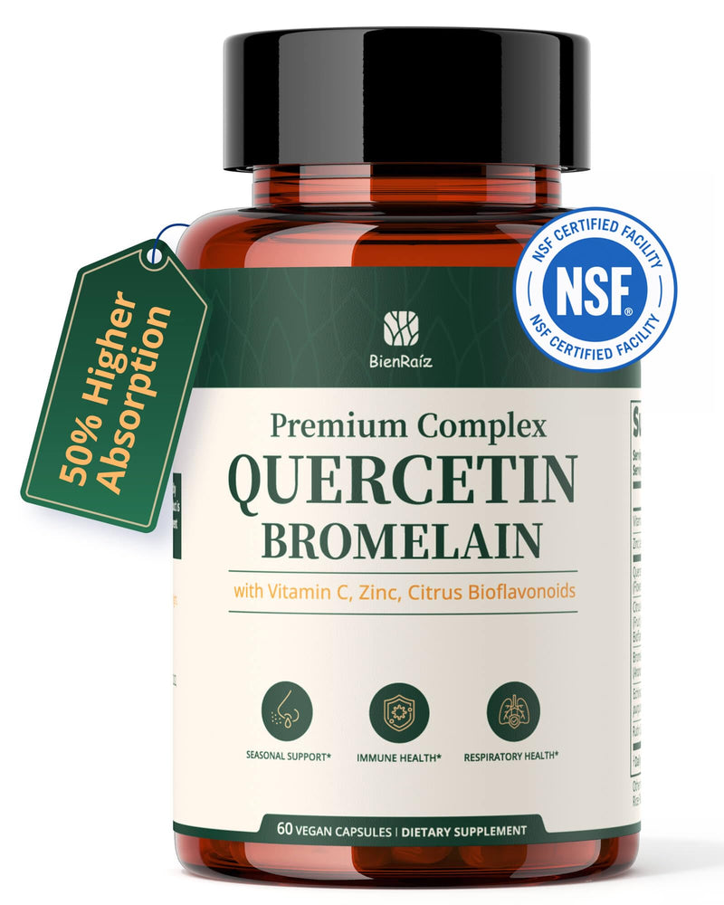 Quercetin 600mg with Bromelain, Immune Support, 60 Capsules | Vitamin C & Zinc, 7-in-1 Blend, Respiratory & Seasonal Wellness, Antioxidant, Non-GMO, Gluten Free, Vegan, 30-Day Supply