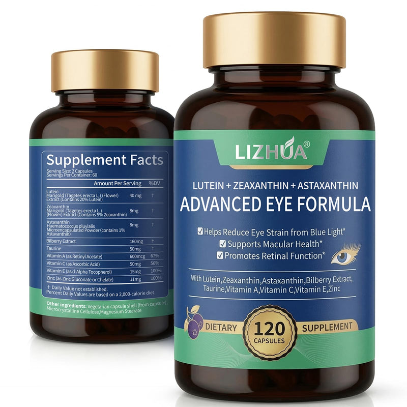 Lutein and Zeaxanthin Supplements, 40mg + 8mg, Astaxanthin, 120 Veggie Caps | 40mg Lutein + 8mg Zeaxanthin with Astaxanthin, Bilberry & Taurine; 120 veggie capsules, 60-day supply