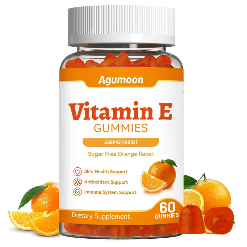 Vitamin E Gummies,400 IU Vitamin E Supplements for Women and Men | 268mg Vit E for Skin,Eye Health and Immune and Antioxidant support,Orange Flavor,60 Count