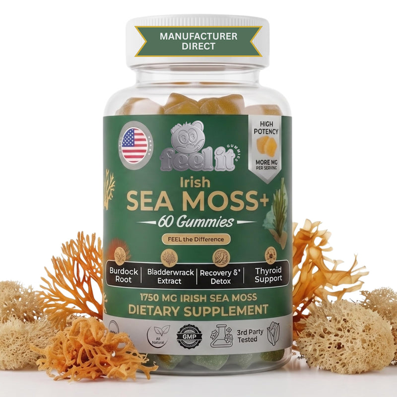 High Potency Irish Sea Moss Gummies – 1750mg Raw Wildcrafted Irish Sea Moss with Bladderwrack & Burdock Root – Thyroid, Immune, Detox & Energy – Manufacturer Direct - Made in USA - 60 Gummies