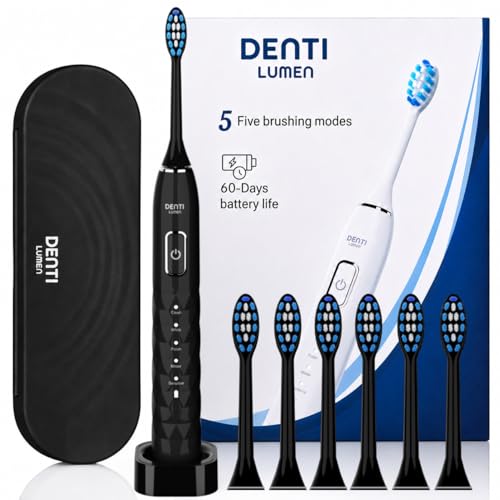 Sonic Electric Toothbrush for Adults – 38,000 VPM, 5 Brushing Modes, IPX7 Waterproof, 60-Day Battery, Fast Wireless Charging, 6 Replacement Heads, Travel Case, 2-Min Smart Timer (Black) Black