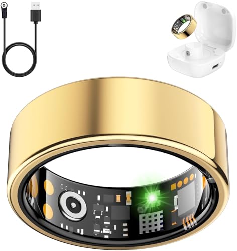 Smart Health Ring for Women Men, Fitness Tracker Ring with Heart Rate, Blood Oxygen, Sleep Tracker, Step Tracker, No Subscription Fee, IP68 Waterproof Smart Ring for iphone & Android (Gold, 11#) Gold 11#