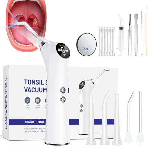 Electric Tonsil Stone Remover – High-Precision & Painless Cleaning, Food-Grade Material, 6 Suction Levels | Tonsil Stone Removal Kit with LED Light, Oral Protection & 11 Attachments