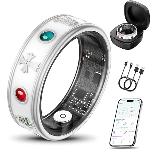 Smart Ring for Men, Fitness & Activity Tracker with Blood Pressure/Heart Rate Monitor, Sleep Tracker, Step Counter, IP68 Waterproof Ring for iOS & Android, Fast Charge, No Subscription (Silver,Size8) Silver 8