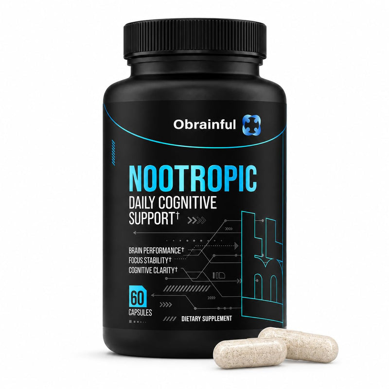 Nootropic Brain Support Supplement | Caffeine-Free Focus & Memory Formula with BCAAs, Bacopa & L-Theanine | Daily Cognitive Wellness & Mental Clarity for Adults | 60 Capsules