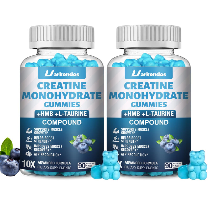 2 Pack Creatine HMB Monohydrate Gummies, Contains Vitamin B6, B12 and L-Taurine,Creatine Gummies for Men & Women, Promote Muscle Growth, Blueberry Flavor Supplement 90 Count (Pack of 2)